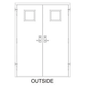 60x 80 - 3 Hrs Fire Rated, Dual Hand Reverse Prehung Steel Door with surface-vertical rod-style exit (panic) hardware with locking