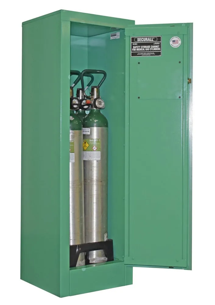 MG104E - Self-Latch Standard Door - 4 D,E Oxygen Cylinders Storage Cabinet , Color Red