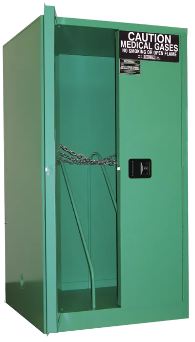 MG109HFL - Self-Latch Standard Door - 12 H Oxygen Cylinders Storage Cabinet , Fire Lined, Color Green