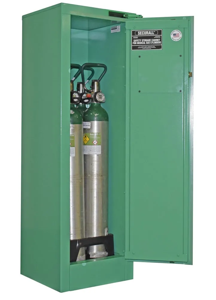 MG304FLP - Self-Close - Self Latch Safe-T-Door - 4 D,E Oxygen Cylinders Storage Cabinet , Fire Lined, Color White