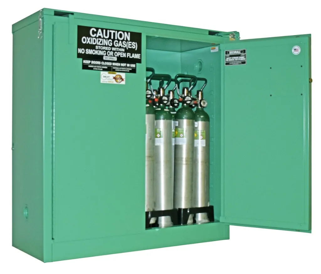 MG321E - Self-Close - Self Latch Safe-T-Door - 24 D,E Oxygen Cylinders Storage Cabinet , Color Red