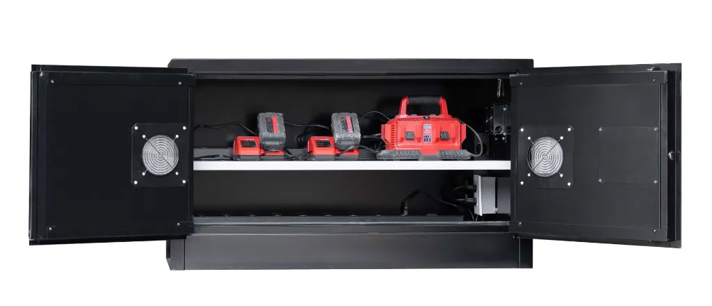 Li118 - Lithium-Ion Battery Charging Cabinet, Self-Latch Standard 2-Door, 1 Shelf