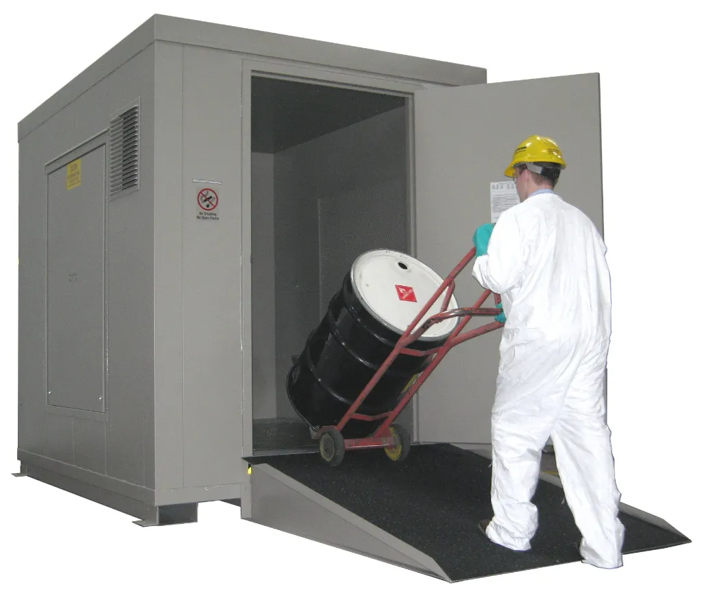 B1200XFR4 - Hazmat Locker,  4 Hrs Fire Rated, Equipped with Damage Limiting Construction Panel, Sump Capacity:  206 Gal. to hold (12) - 55 Gal. Drums