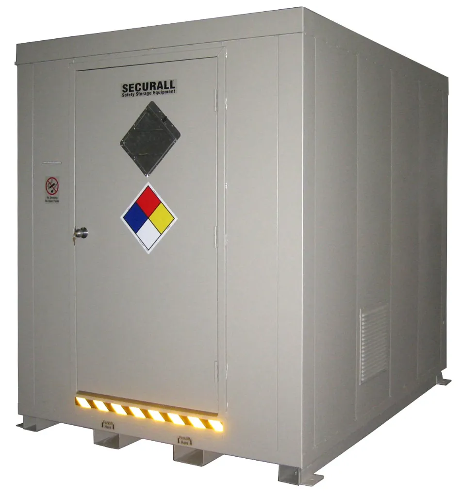 B1200XFR4 - Hazmat Locker,  4 Hrs Fire Rated, Equipped with Damage Limiting Construction Panel, Sump Capacity:  206 Gal. to hold (12) - 55 Gal. Drums