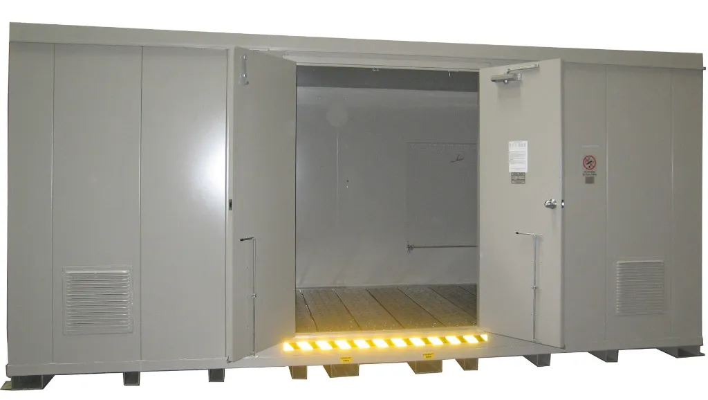 B3200XFR2 - Hazmat Locker,  2 Hrs Fire Rated, Equipped with Damage Limiting Construction Panel, Sump Capacity:  514 Gal. to hold (32) - 55 Gal. Drums