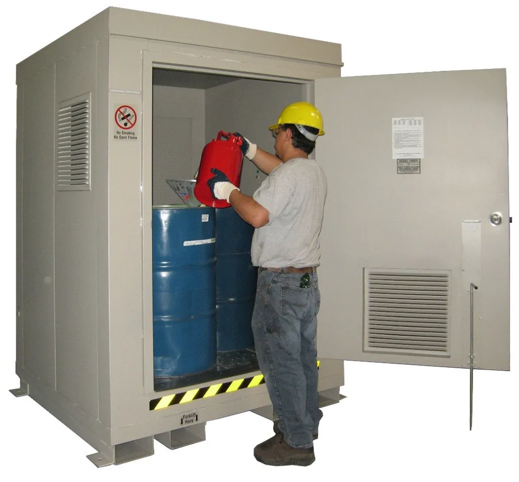 B400X - Hazmat Locker, Equipped with Damage Limiting Construction Panel , Sump Capacity: 68 Gal to Hold (4) 55 Gal Drums