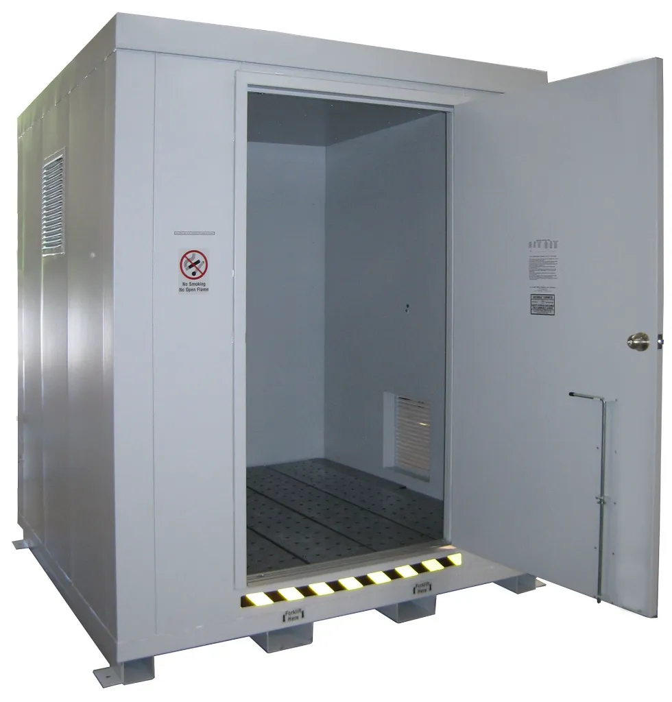 B900XFR2 - Hazmat Locker,  2 Hrs Fire Rated, Equipped with Damage Limiting Construction Panel, Sump Capacity:  154 Gal. to hold (9) - 55 Gal. Drums