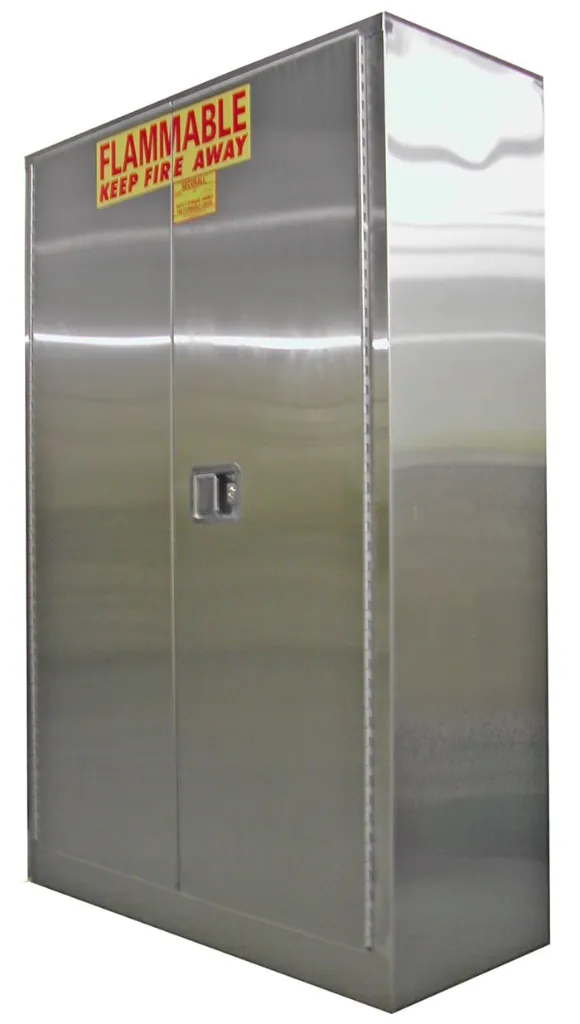 A145SS - 45 Gallon Stainless Steel Flammable Cabinet, Self-Latch Standard 2-Door