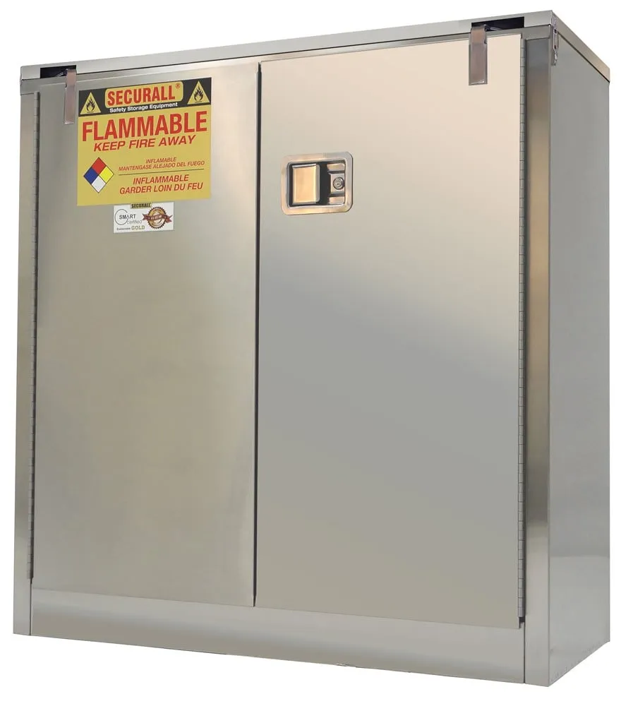 A330SS - 30 Gallon Stainless Steel Flammable Cabinet, Self-Close Self-Latch Safe-T-Door
