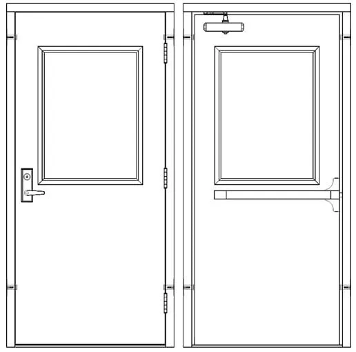 42x 84 - Right Hand Reverse Prehung Steel Door with Rim-Style Exit (Panic) Hardware with Locking