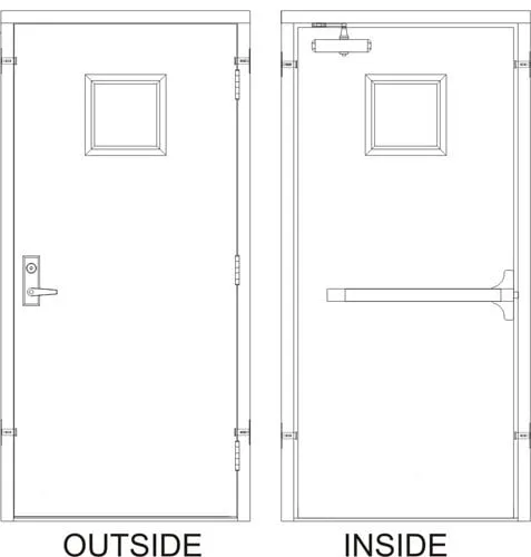 42x 84 - 3 Hrs Fire Rated, Left Hand Reverse Prehung Steel Door with Rim-Style Exit (Panic) Hardware with Locking