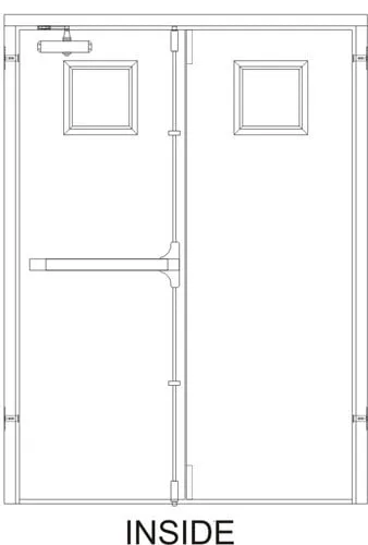 60x 80 - 3 Hrs Fire Rated, Left Hand Reverse Prehung Steel Door with surface-vertical rod-style exit (panic) hardware with locking