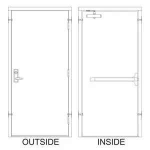36x 84 - 3 Hrs Fire Rated, Left Hand Reverse Prehung Steel Door with Rim-Style Exit (Panic) Hardware with Locking